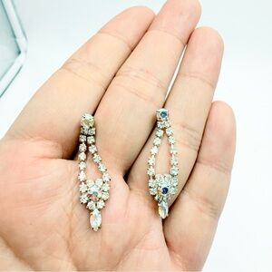 Vintage AB Crystal Rhinestone Silver Tone Dangle Drop Earrings